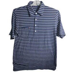 Criquet Mens Striped Players Polo Shirt Navy Blue White Short Sleeve Size M